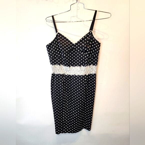 Gabby Skye Black & White Polka Dot Sun Dress Spaghetti Strap Size 10 - Picture 1 of 7